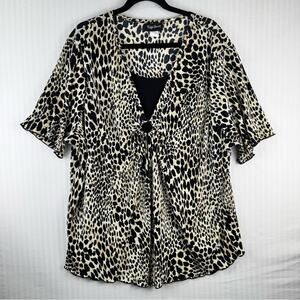 Maggie Barnes Crinkle Fabric Leopard Print Flutter Sleeve Blouse Women’s Size 2X